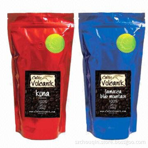Metalized Foil Coffee Pouches with Zipper Lock, Moisture and Oxygen Proof, Stand Up